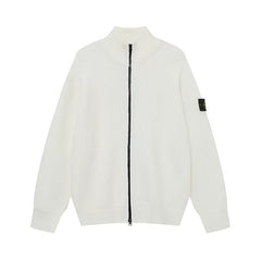 Stone Island Compass Badge White Zip Knit Cardigan