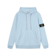 Stone Island Light Blue Hoodie Arm Badge Pullover Hooded Sweatshirt Unisex Top