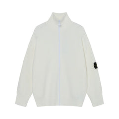 Stone Island Compass Badge Off White Zip Knit Cardigan