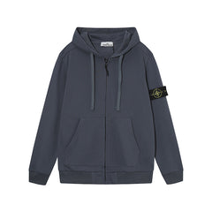 Stone Island Slate Blue Compass Patch Full Zip Hoodie