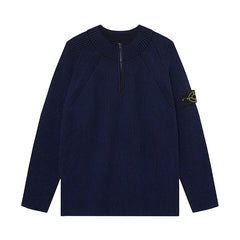 Stone Island Compass Badge Navy Half Zip Knit Sweater