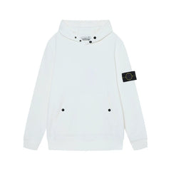 Stone Island Compass Badge White Button Hooded Sweatshirt
