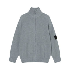 Stone Island Compass Badge Grey Zip Knit Cardigan
