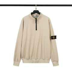 Stone Island Beige Half Zip Arm Badge Sweatshirt Unisex Top