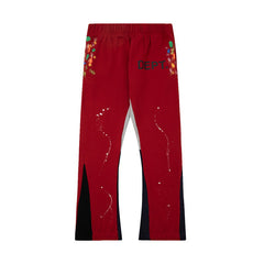 Gallery Dept Red Multi Paint Splatter Contrast Inset Flare Sweatpants