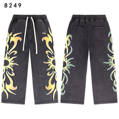 Vale Forever Vintage Black Gradient Flame Print Wide Leg Sweatpants)