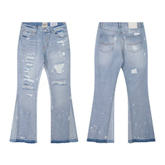 Gallery Dept Light‑Wash Ripped Paint‑Speck Flare Jeans