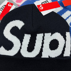 Supreme Big Logo Beanie Fw25 Black Cuffed Knit Winter Hat