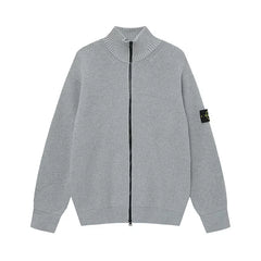 Stone Island Compass Badge Silver Grey Zip Knit Cardigan