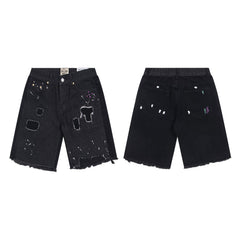 GALLERY DEPT DISTRESSED PAINT SPLATTER DENIM SHORTS BLACK