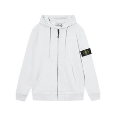 Stone Island Off White Arm Patch Full Zip Hooded Sweatshirt