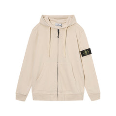 Stone Island Beige Arm Patch Full Zip Hooded Sweatshirt