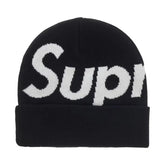 Supreme Big Logo Beanie Fw25 Black Cuffed Knit Winter Hat