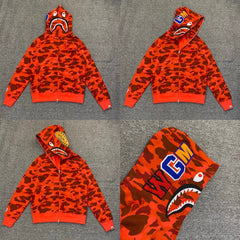 BAPE Shark Camo Full Zip Hoodie Red