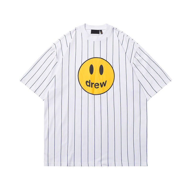 Drew House Striped Smiley Face Tee, Whi