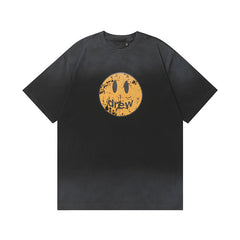Drew House Distressed Smiley Face Tee, Washed Black