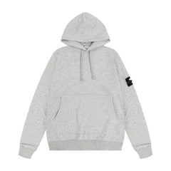 Stone Island Heather Grey Hoodie Arm Badge Pullover Hooded Sweatshirt Unisex Top