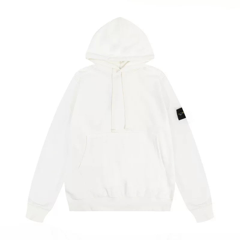 Stone Island White Hoodie Arm Badge Pullover Hooded Sweatshirt Unisex Top