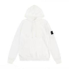 Stone Island White Hoodie Arm Badge Pullover Hooded Sweatshirt Unisex Top