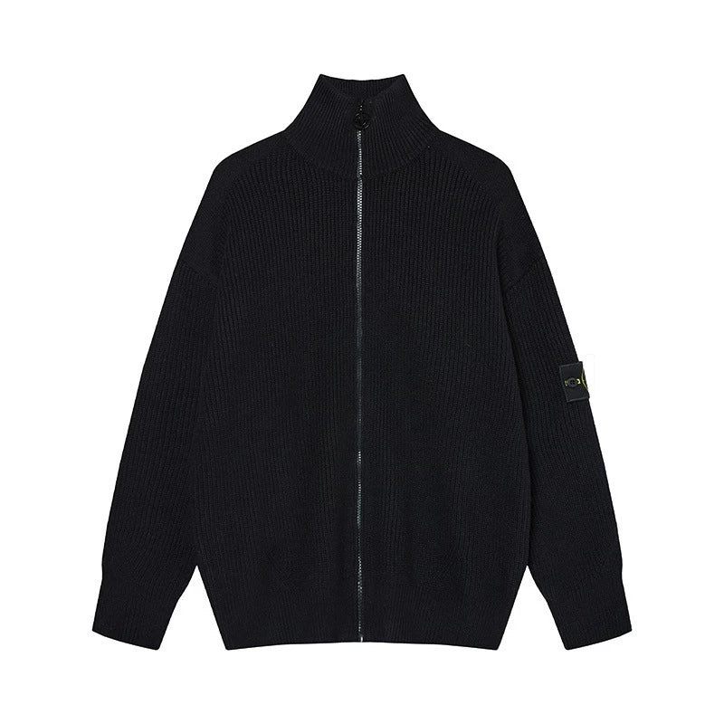 Stone Island Compass Badge Black Zip Knit Cardigan