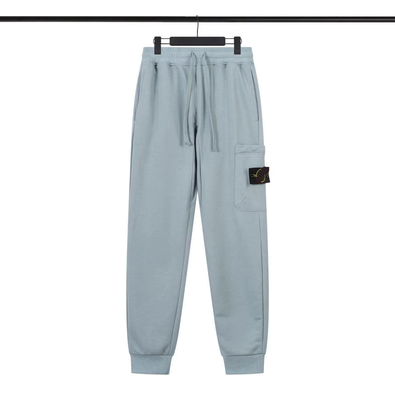 Stone Island Light Blue Cargo Sweatpants Arm Badge Jogger Pants Unisex Trousers