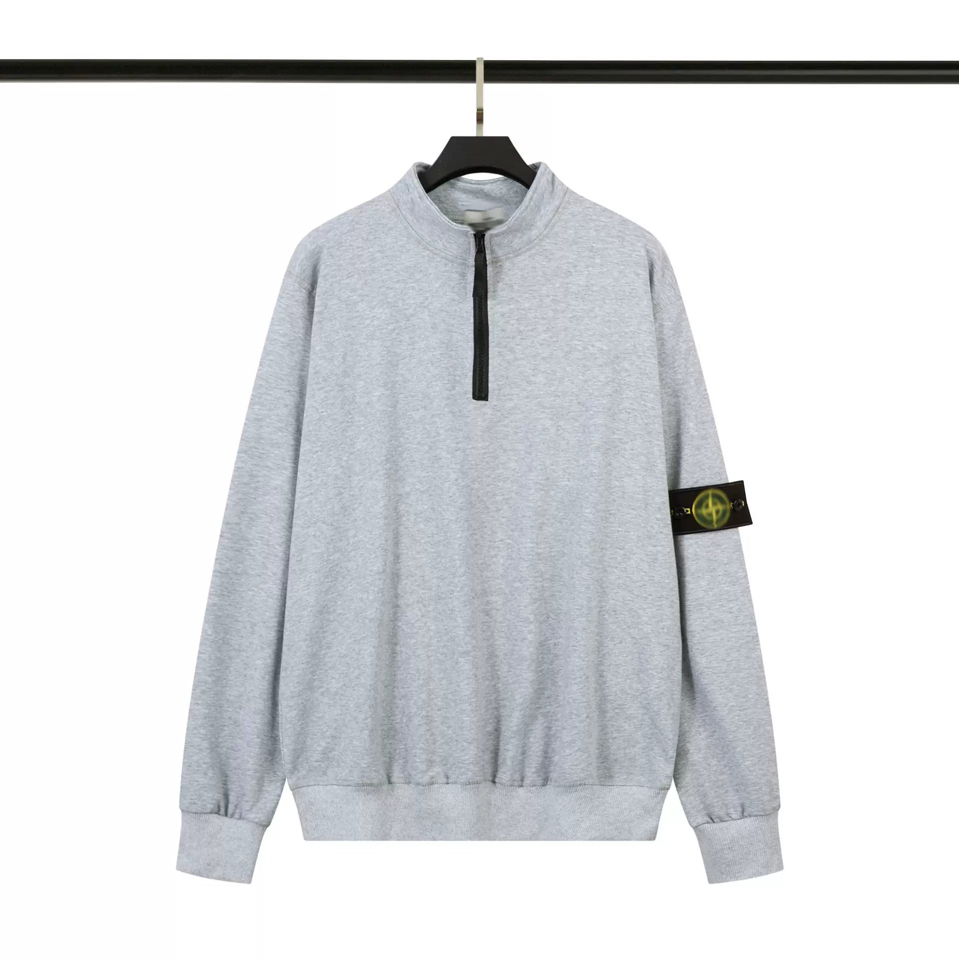 Stone Island Heather Gray Half Zip Arm Badge Sweatshirt Unisex Top