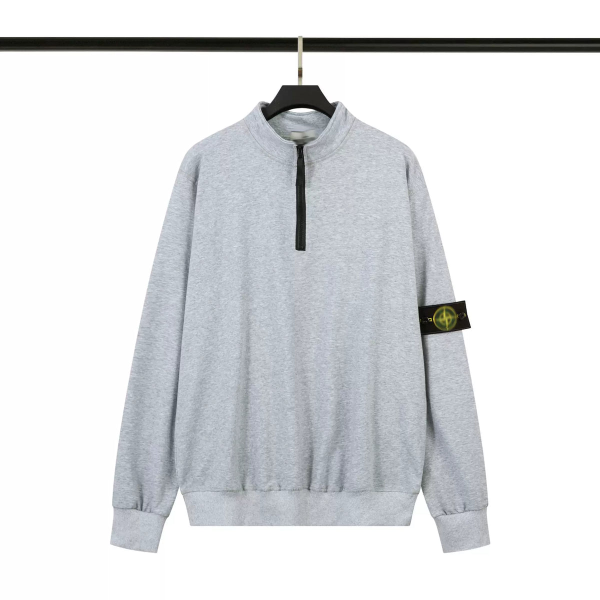 Stone Island Heather Gray Half Zip Arm Badge Sweatshirt Unisex Top