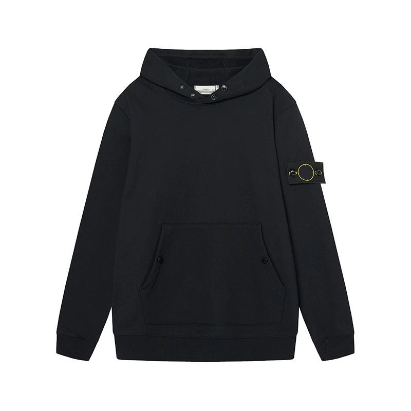 Stone Island Compass Badge Black Button Hooded Sweatshirt