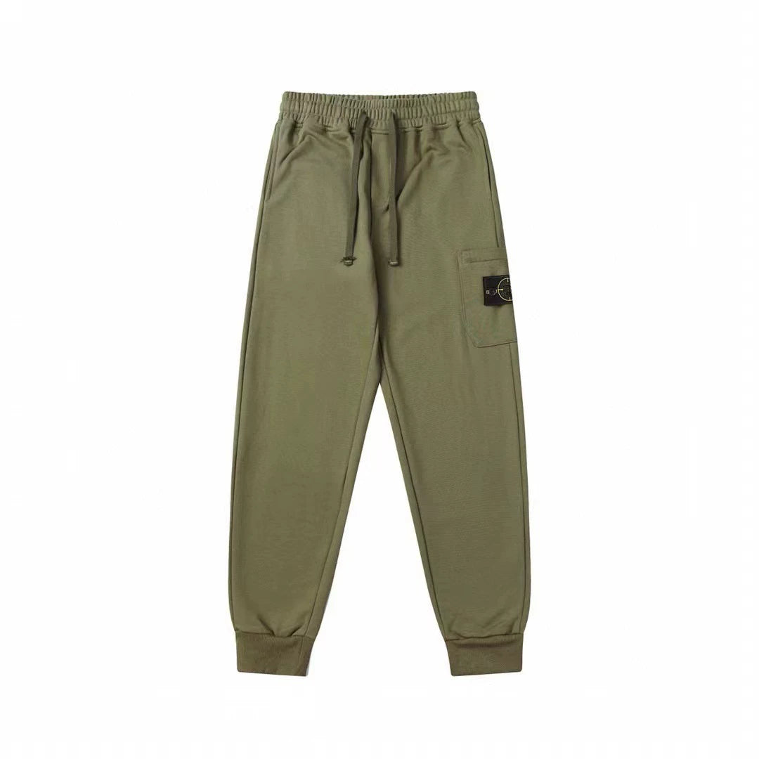 Stone Island Olive Green Cargo Sweatpants Arm Badge Jogger Pants Unisex Trousers