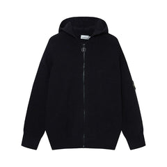 Stone Island Compass Badge Black Zip Hooded Knit Cardigan