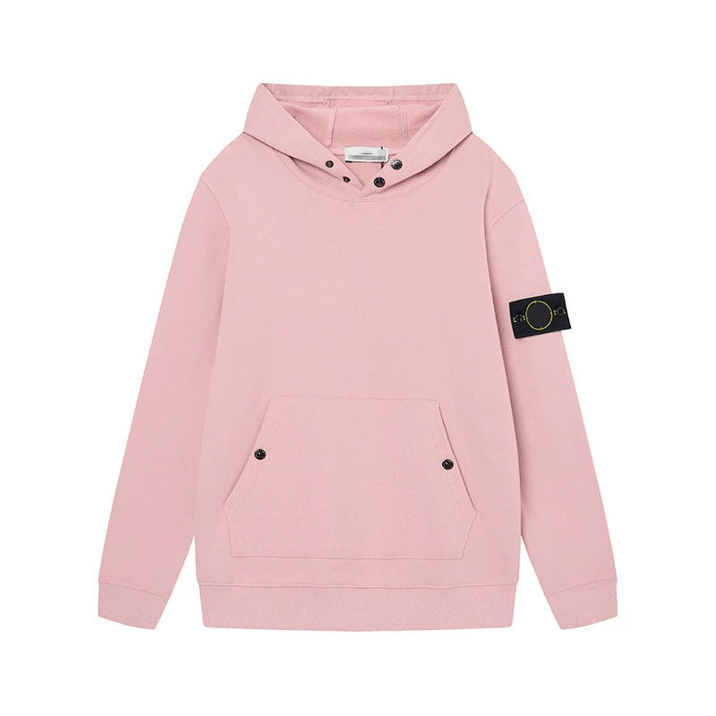Stone Island Compass Badge Pink Button Hooded Sweatshirt