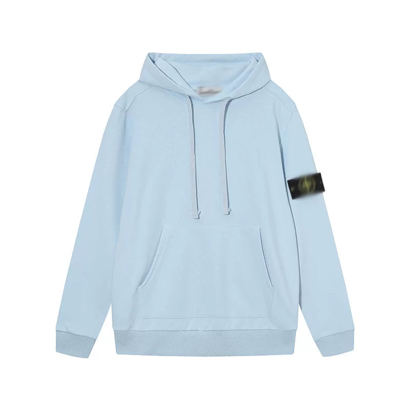 Stone Island Light Blue Hoodie Arm Badge Pullover Hooded Sweatshirt Unisex Top