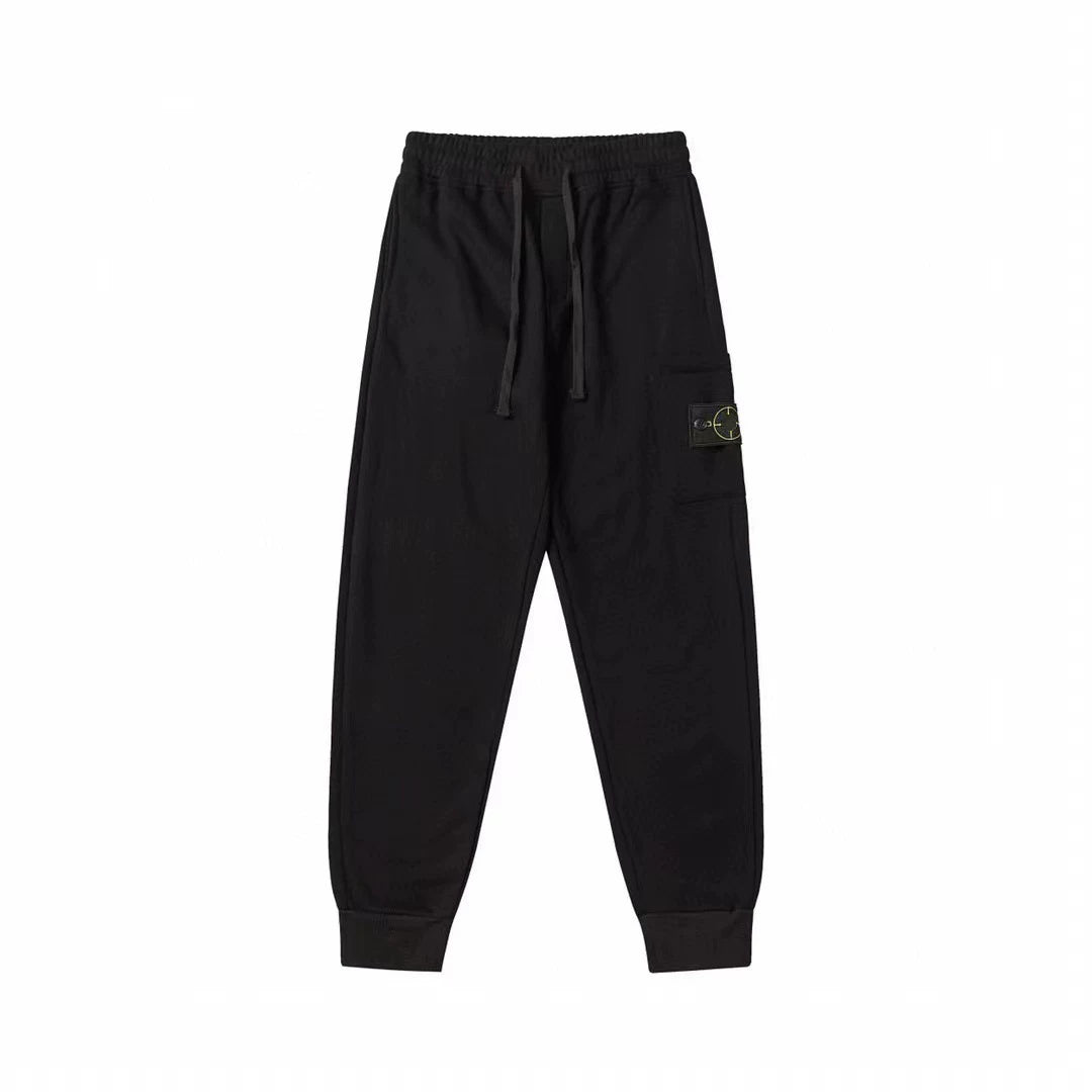Stone Island Black Cargo Sweatpants Arm Badge Jogger Pants Unisex Trousers