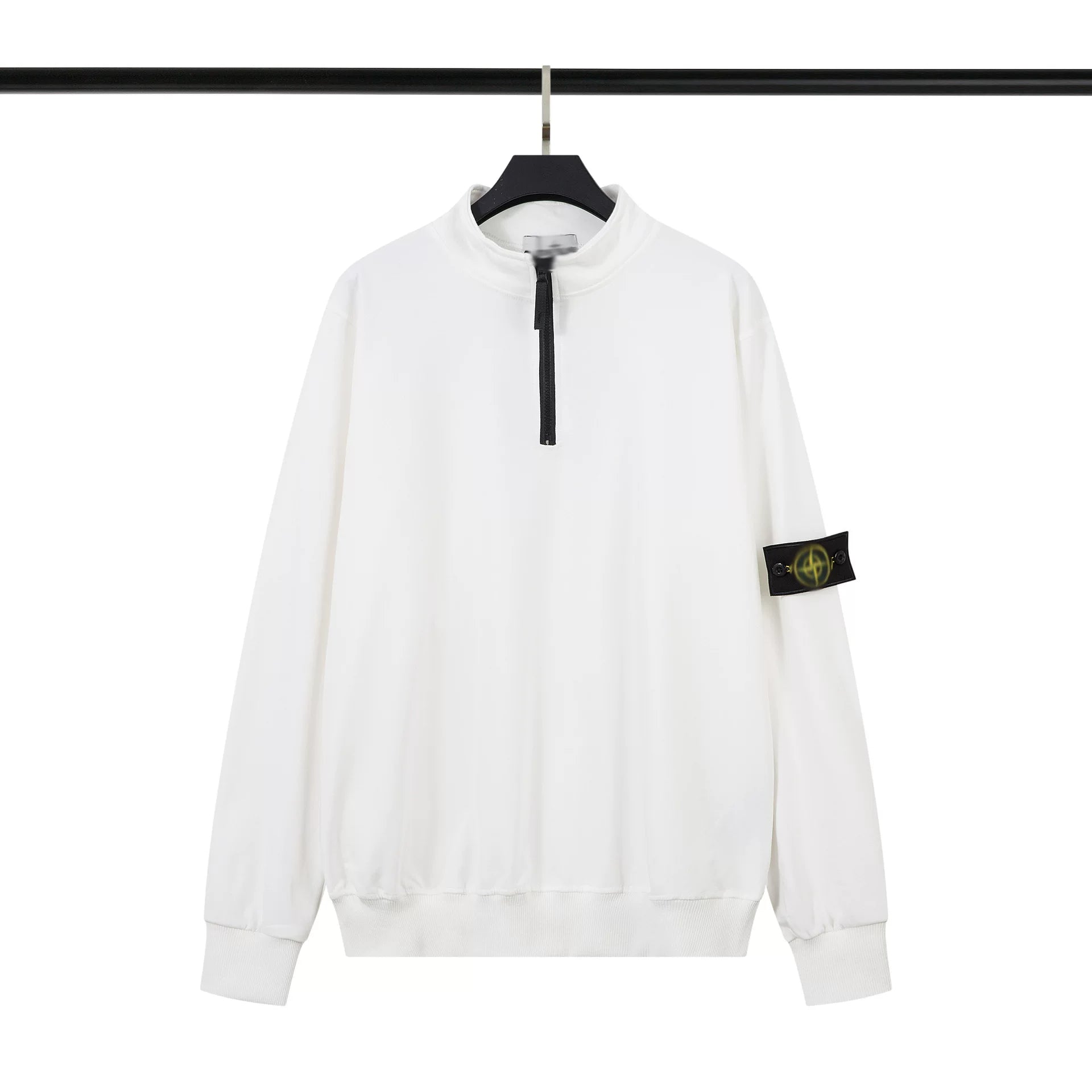 Stone Island White Half Zip Arm Badge Sweatshirt Unisex Top