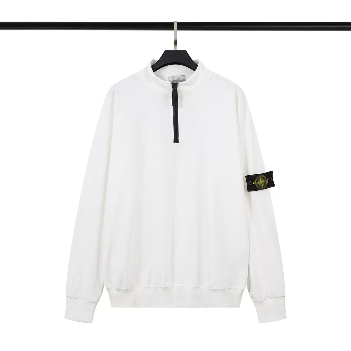 Stone Island White Half Zip Arm Badge Sweatshirt Unisex Top