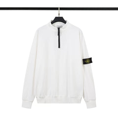 Stone Island White Half Zip Arm Badge Sweatshirt Unisex Top