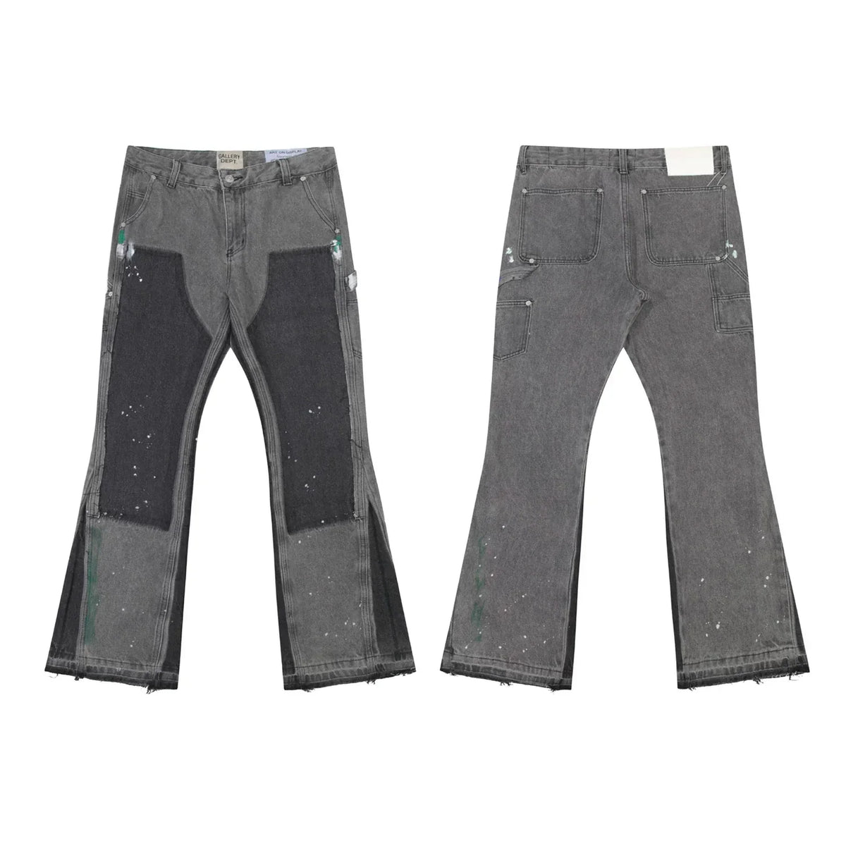 Gallery Dept Grey‑Black Patch‑Splice Flare Jeans