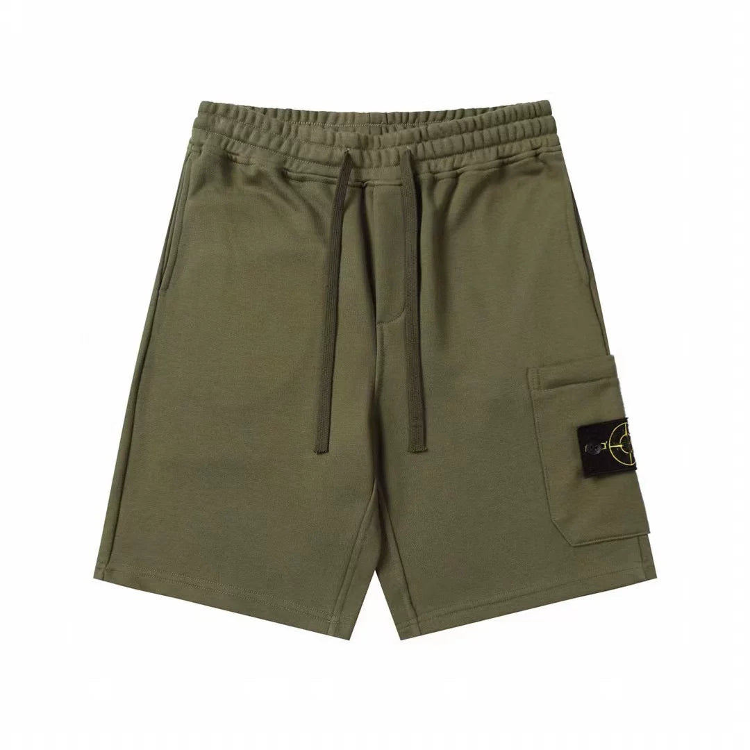 Stone Island Army Green Cargo Badge Sweat Shorts Unisex Casual Shorts