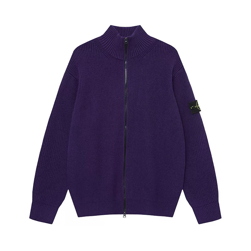 Stone Island Compass Badge Purple Zip Knit Cardigan