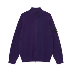 Stone Island Compass Badge Purple Zip Knit Cardigan