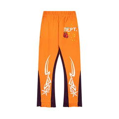 Gallery Dept Orange Tribal Star Print Flare Sweatpants