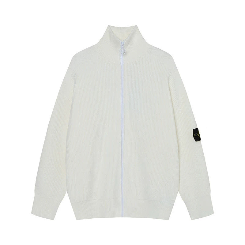 Stone Island Compass Badge Off White Zip Knit Cardigan
