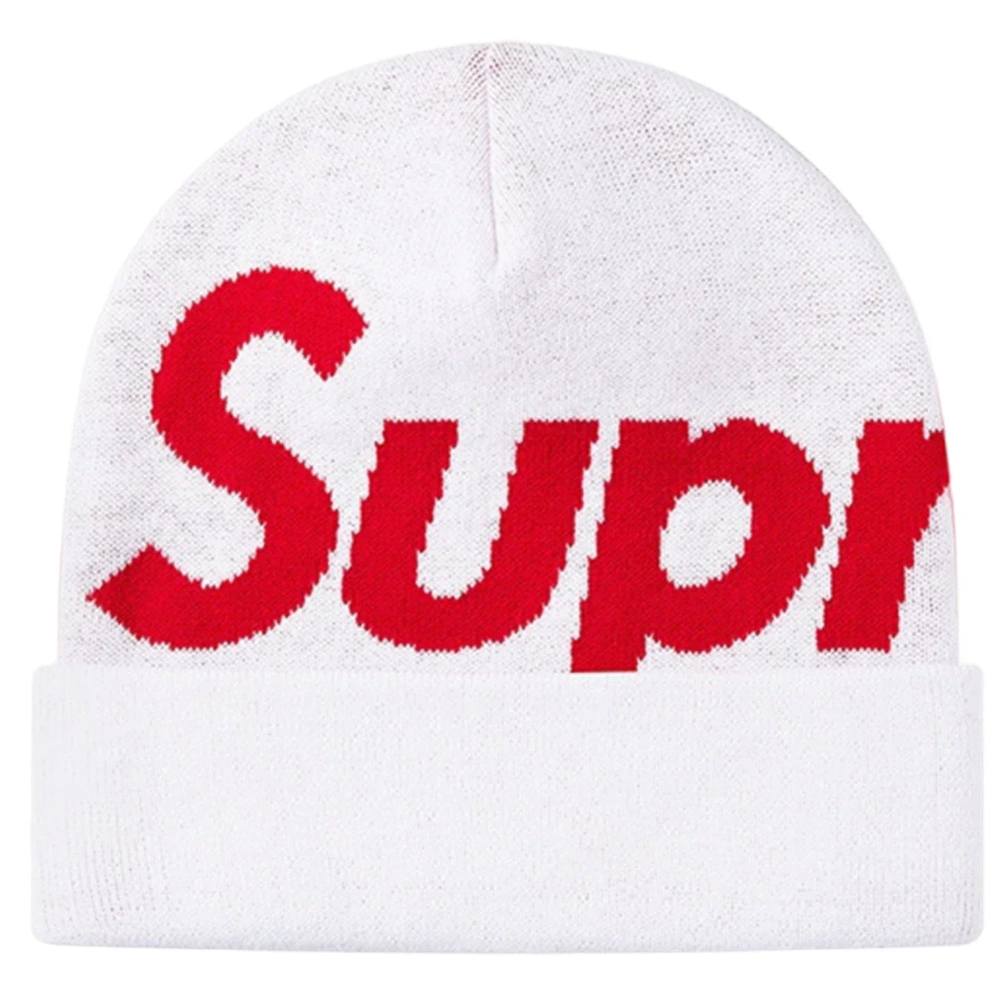 Supreme Big Logo Beanie Fw25 White Cuffed Knit Winter Hat