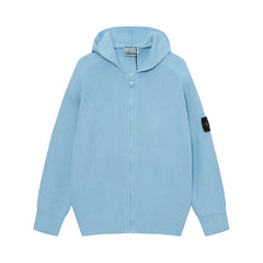 Stone Island Compass Badge Light Blue Zip Hooded Knit Cardigan