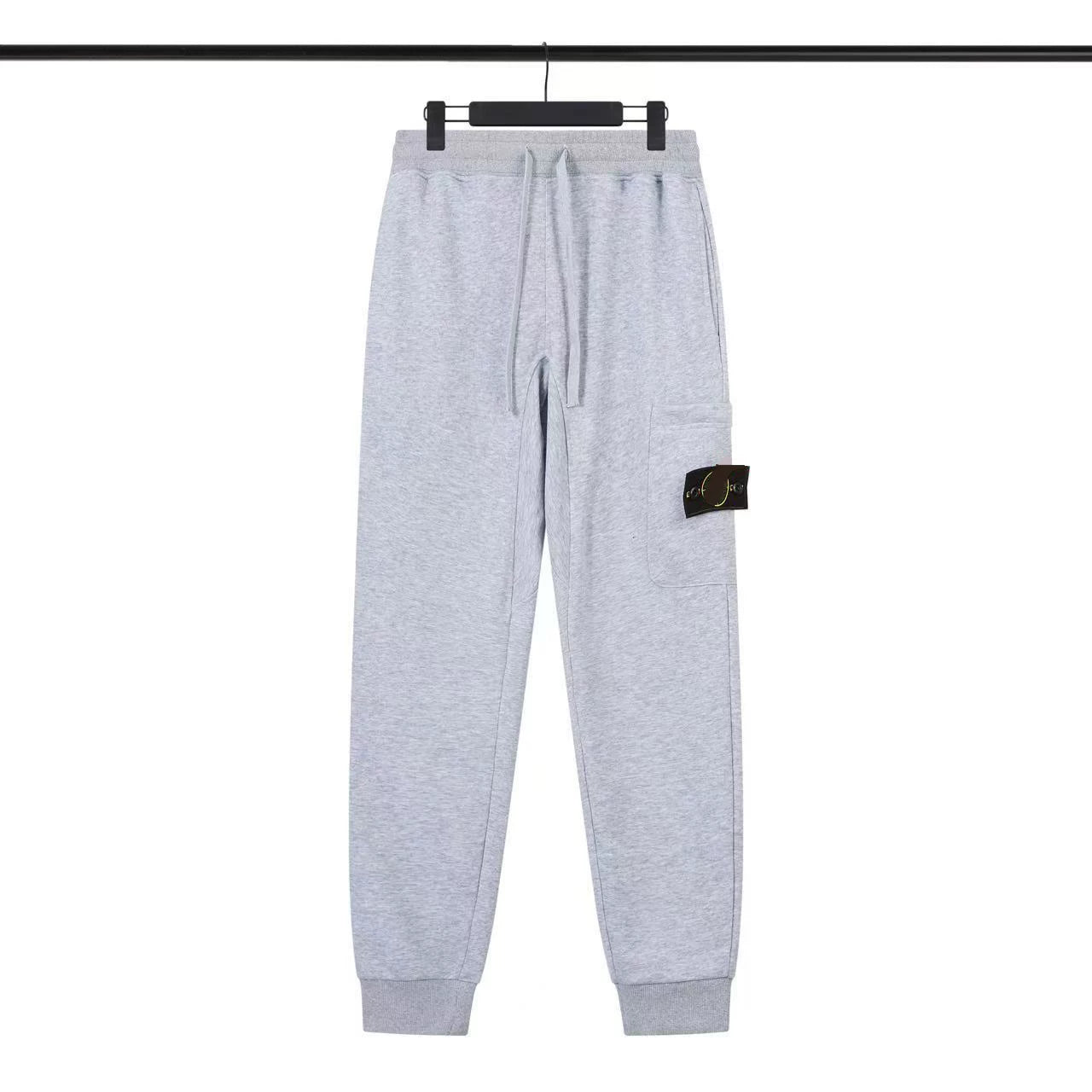 Stone Island Heather Grey Cargo Sweatpants Arm Badge Jogger Pants Unisex Trousers