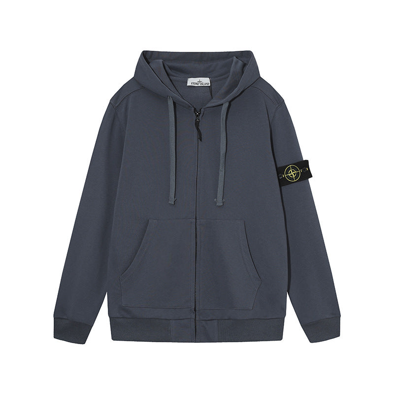 Stone Island Slate Blue Compass Patch Full Zip Hoodie