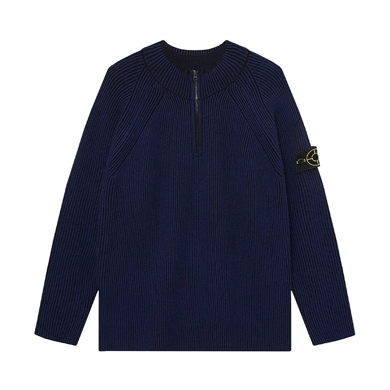Stone Island Compass Badge Navy Half Zip Knit Sweater