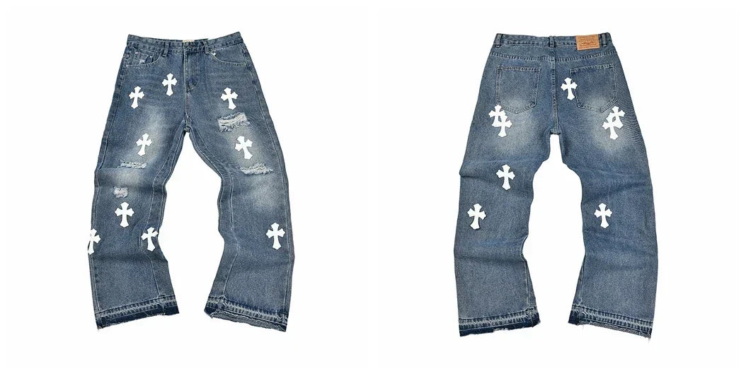 Gallery Dept White Cross Embroidered Jeans