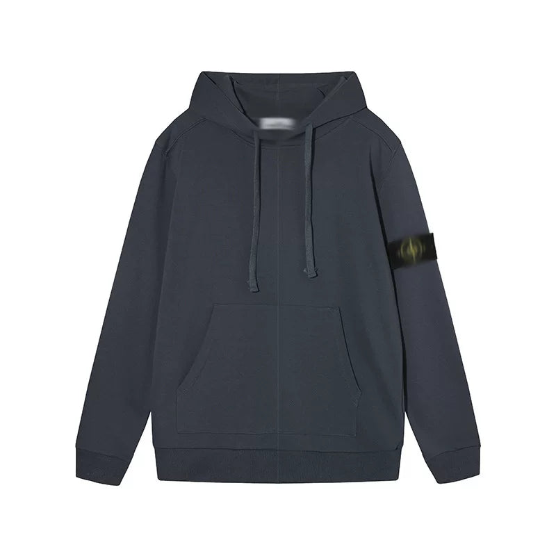 Stone Island Dark Grey Hoodie Arm Badge Pullover Hooded Sweatshirt Unisex Top