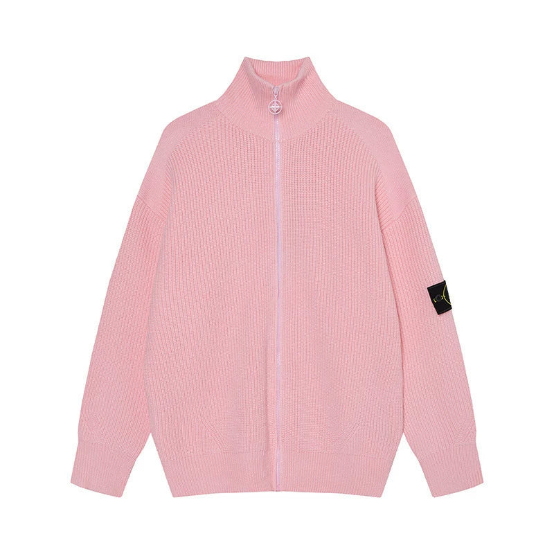 Stone Island Compass Badge Pink Zip Knit Cardigan